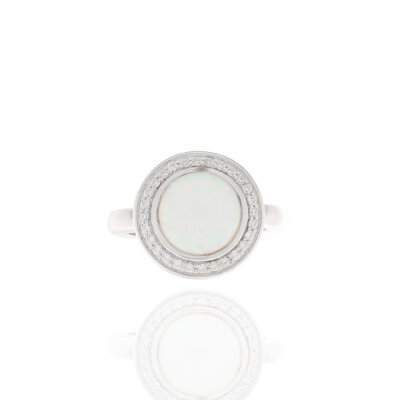 Silberring 925/- Silber rhodiniert synth.Opal Gr.62