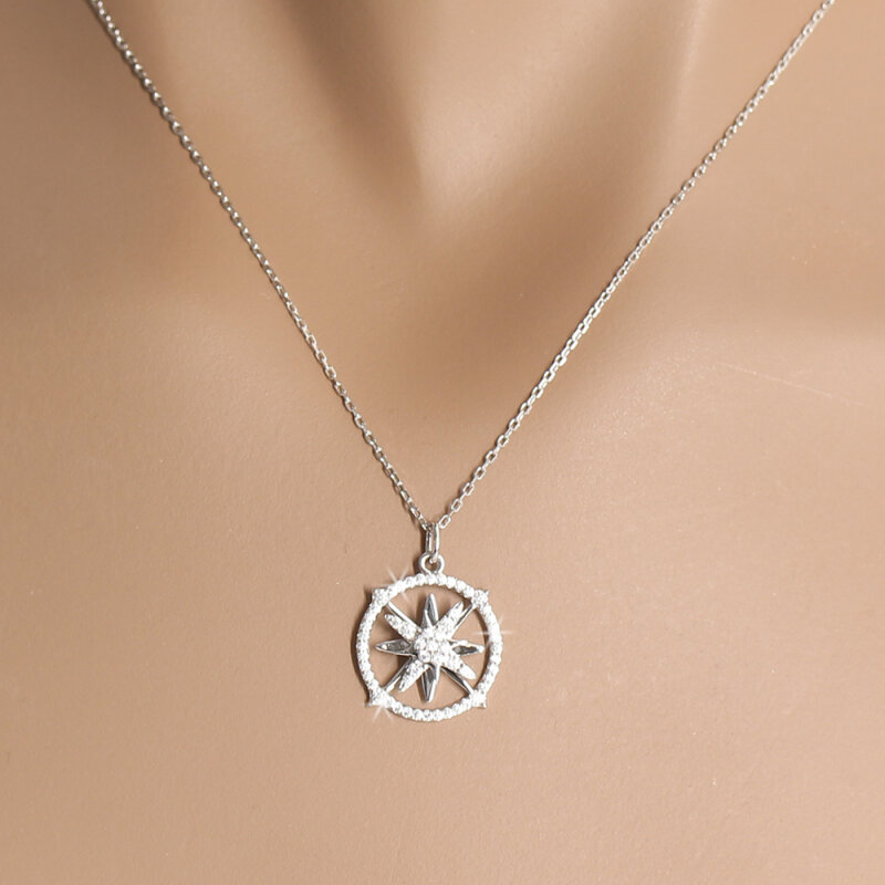 Kette mit Anhänger 925/-Silber rhodiniert CZ,Kompass,40+5cm