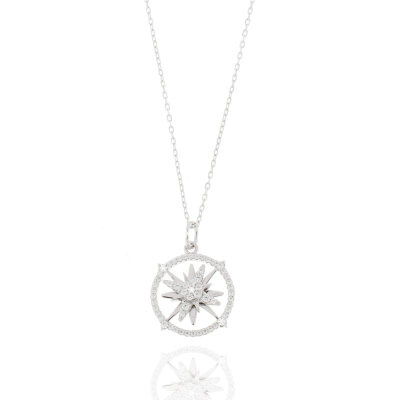 Collier,925/-,rhod.,CZ,Kompass,40+5cm
