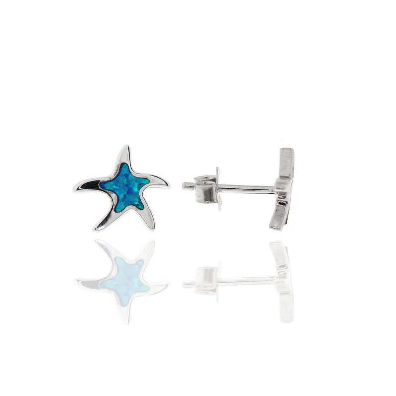 Ohrstecker 925/-Silber rhod.,Seestern Opal blau Ø10 mm