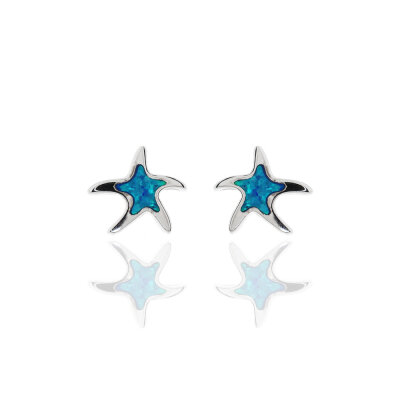 Ohrstecker 925/-Silber rhod.,Seestern Opal blau...