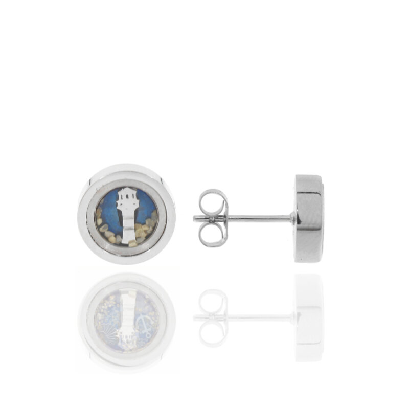 maritime Ohrstecker Edelstahl blau,Leuchtturm mit Sand 10 mm