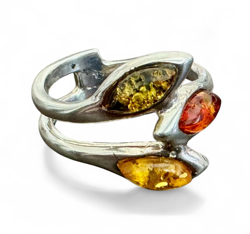 Damenring Sterlingsilber 925/- mit Bernstein Gr. 56