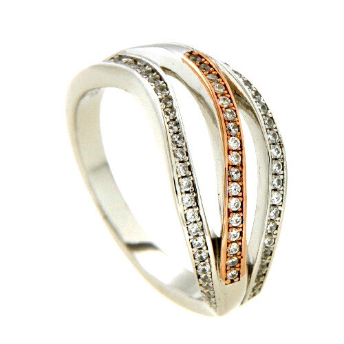 Silberring 925/- rhodiniert teils rosé vergoldet mit Zirkonia Gr. 60