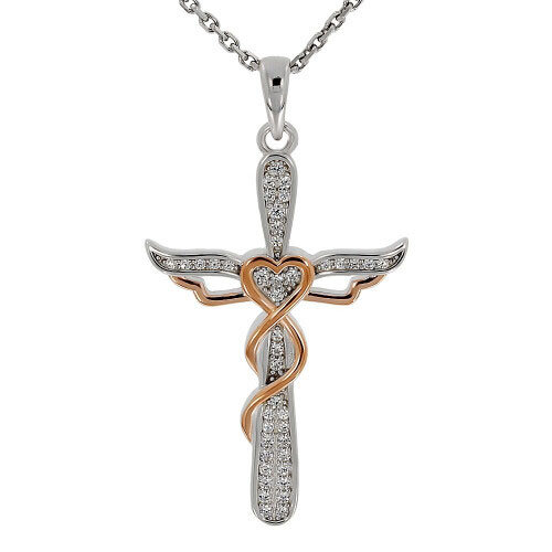 Kreuzanhänger Silber 925/- rhodiniert/roségold Zirkonia 20 x 30 mm
