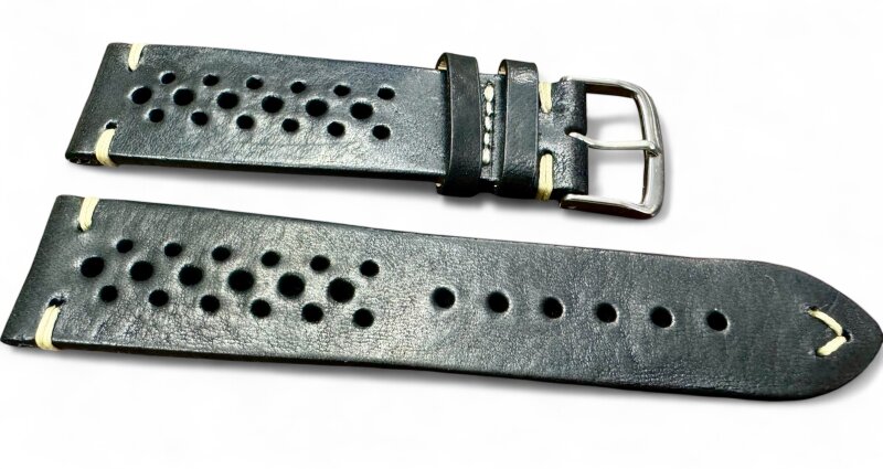 Uhrenlederband Hunter Racing Schwarz 22 mm Lochmuster