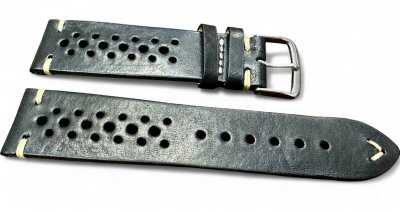Uhrenlederband Hunter Racing Schwarz 22 mm Lochmuster