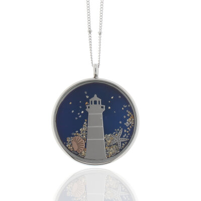 maritime Edelstahlkette mit Anhänger blau Leuchtturm...