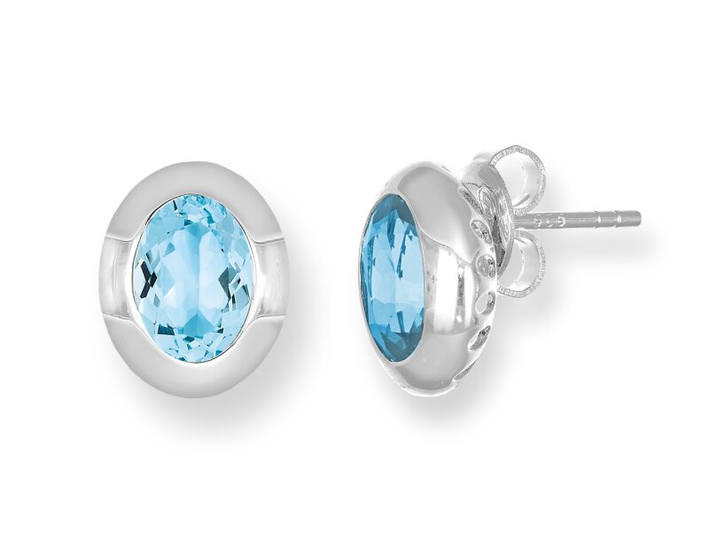 Quinn 925/- Silber Ohrstecker mit ovalen Blautopas beh.