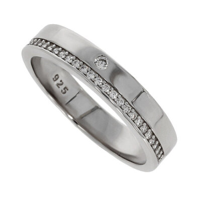Silberring 925/- rhodiniert mit Zirkonia Gr. 60 4 mm breit