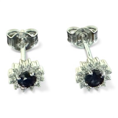 Ohrstecker 333/- Weißgold mit Saphir / Zirkonia 6 mm
