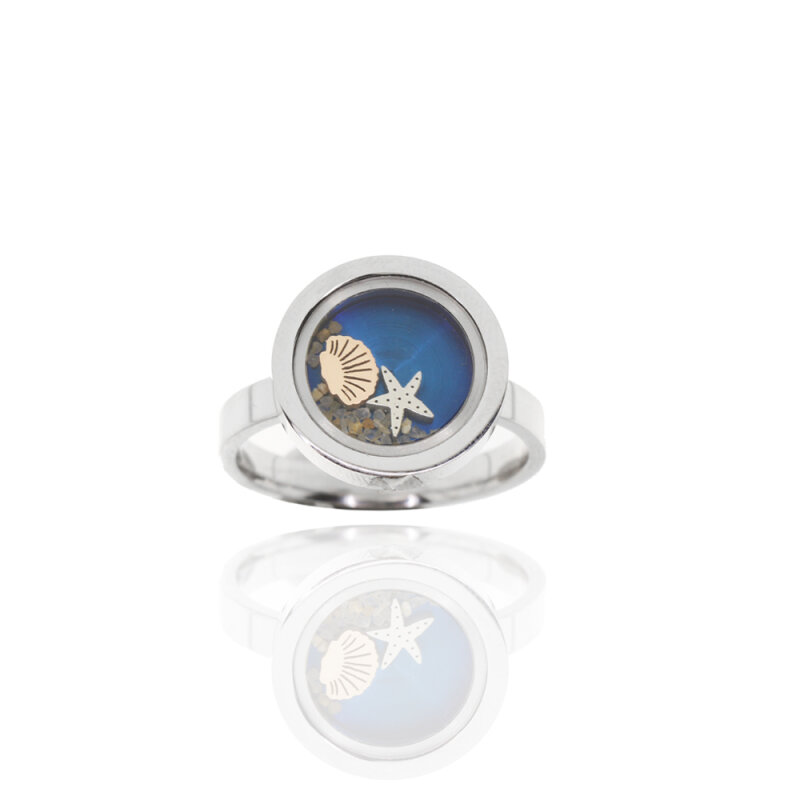 Edelstahlring Seestern/Muschel/Sand,rosé/blau,15 mm Gr. 56