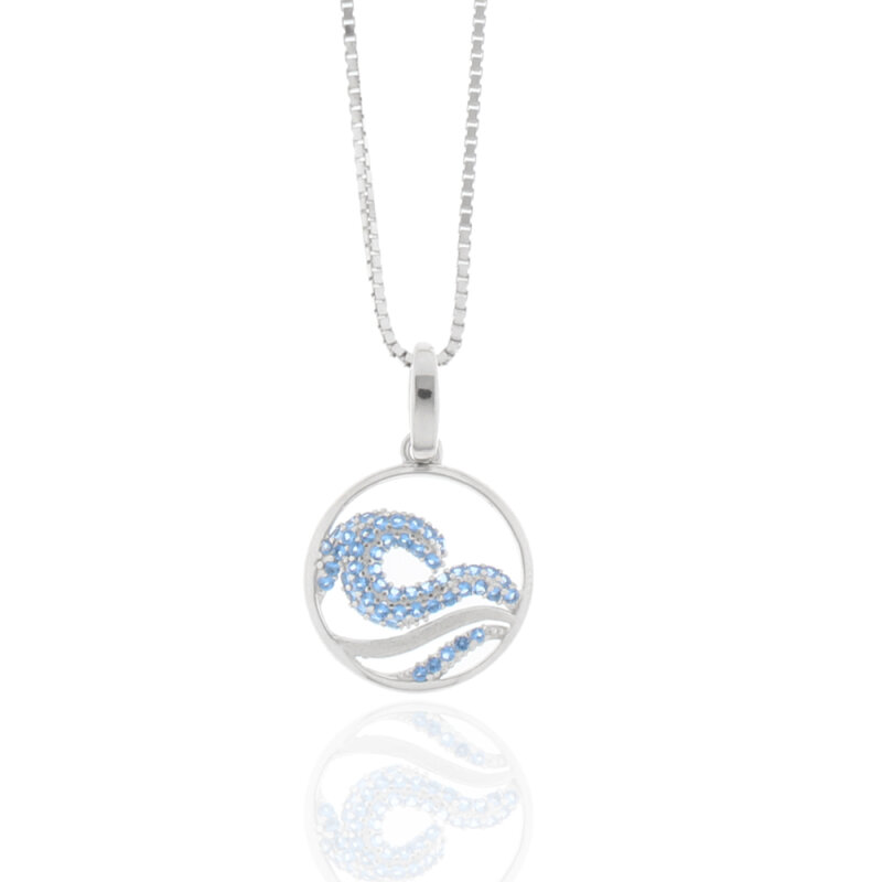 Halskette 925/-Silber rhodiniert Welle mit blauen Zirkonia 15 mm 42 cm