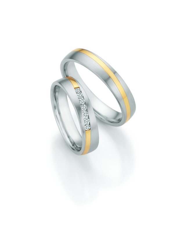 Collection Ruesch Trauringe White Style Steel & Gold Elegance 88/25050 + 88/25060