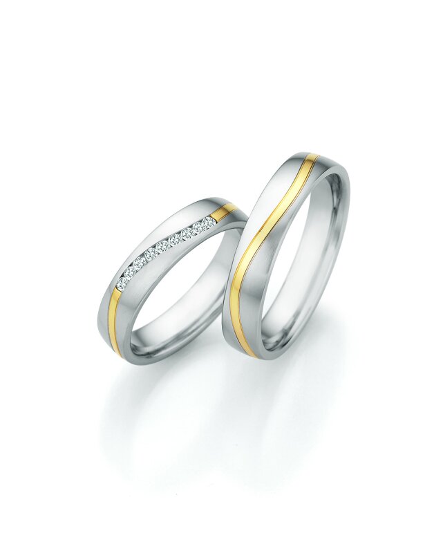 Collection Ruesch Trauringe White Style Steel & Gold Elegance 88/25010 + 88/25020