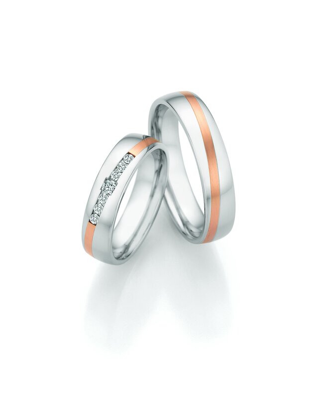 Collection Ruesch Trauringe White Style Steel & Gold Elegance 88/25070 + 88/25080