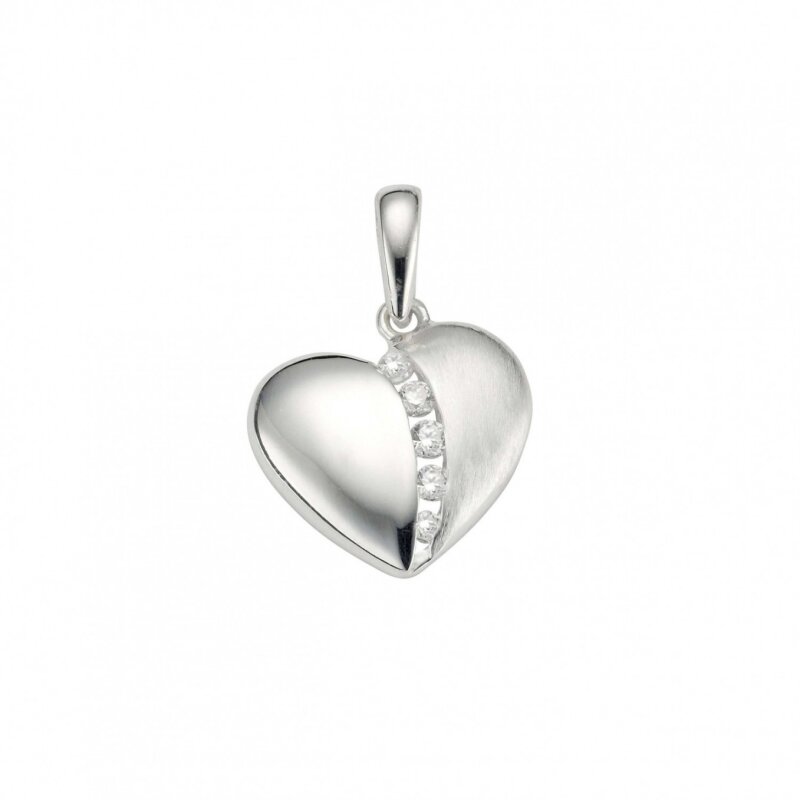 Kettenanhänger Herz mit Zirkonia Sterlingsilber 925/- 8,5 x 15 mm