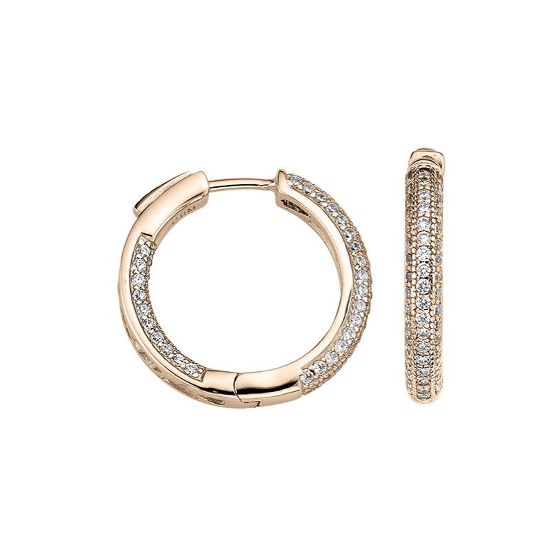 Scharniercreolen 925/-Silber roségold mit Zirkonia 20 x 3 mm