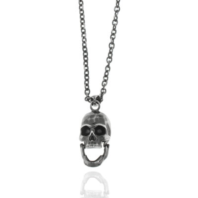 Collier,ES,antik schwarz,Totenkopf beweglich,60cm