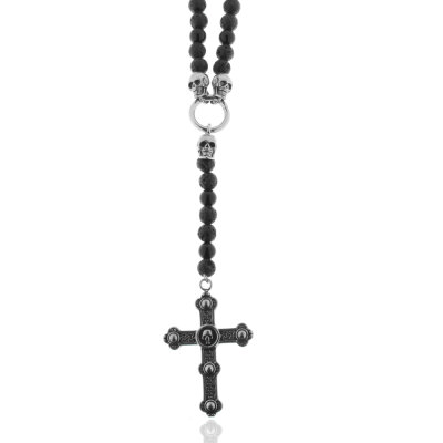 Collier Kreuz Totenk.,ES,geschwärzt Kugeln...