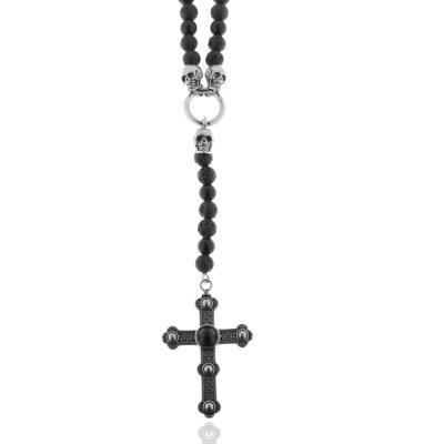 Collier Kreuz Totenk.,ES,geschwärzt Kugeln...