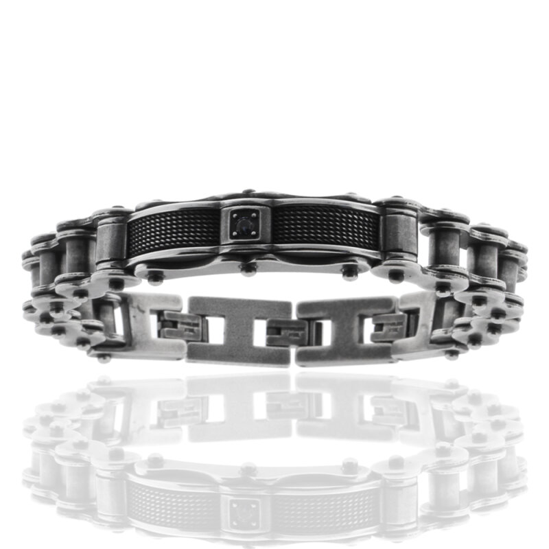 Armband Edelstahl geschwärzt, CZ schwarz, 20+2+2cm
