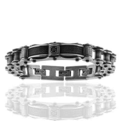 Armband Edelstahl geschwärzt, CZ schwarz, 20+2+2cm