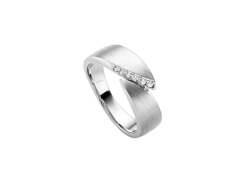 Viventy Damenring 6 Zirkonia 925/- Silber rhodiniert teils mattiert Gr. 58
