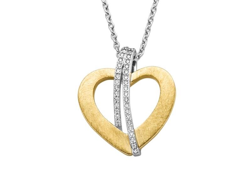 Viventy Herzanhänger mit Kette 925/- Silber rhodiniert teils vergoldet 35 Zirkonia
