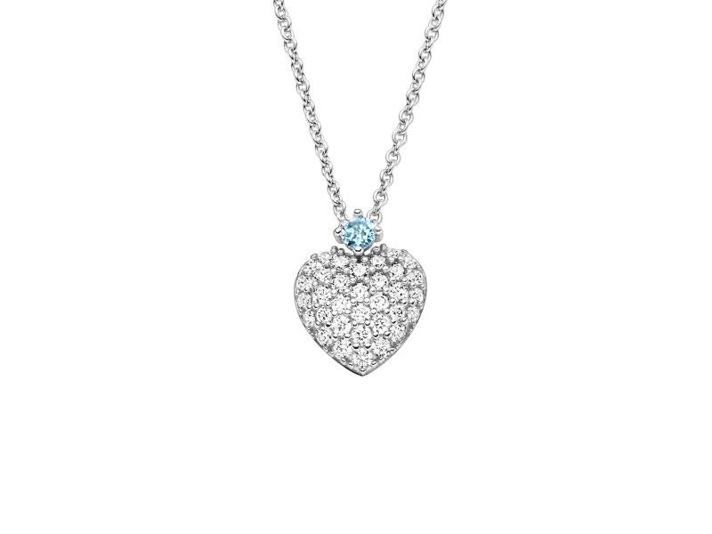 Viventy Collier mit Herz 925/- Silber rhodiniert 45cm, 33 Zirkonia, 1 Blautopas beh.