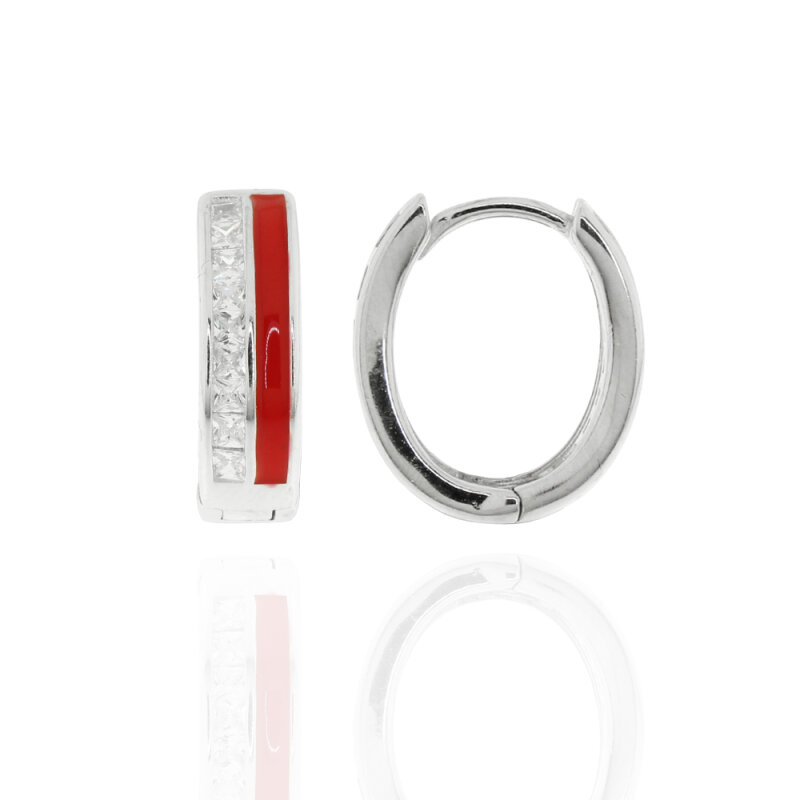Creole 925/-,rhodiniert,CZ,Einlage rot,4,5mm breit,13x15mm