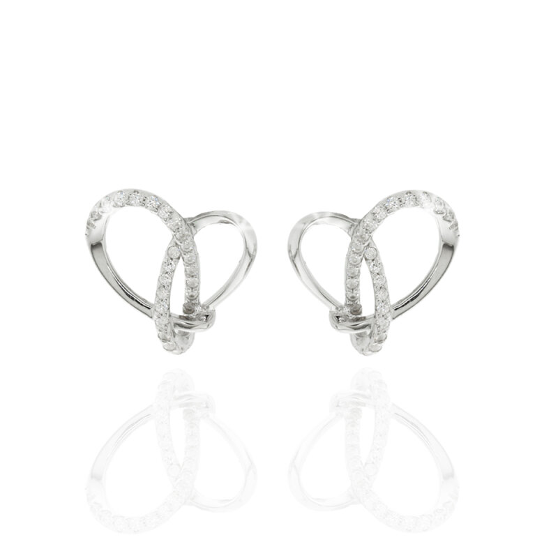 Ohrstecker 925/- Silber, rhodiniert, Herz, Zirkonia, Ø 12mm