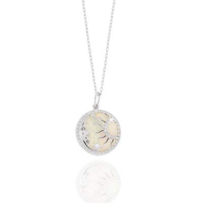 Collier,925/-,rhod.,Sonne/Mond/Sterne,Perlmutt,CZ,40+5 cm
