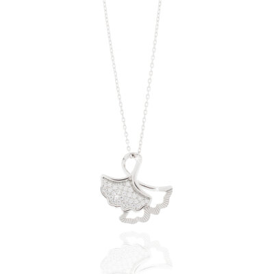 Collier 925/-,rhodiniert,CZ,Ginkgo,40+5cm