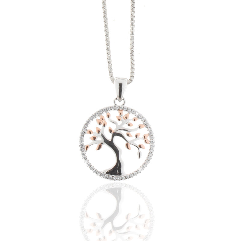 Collier 925/-,Baum,CZ,rosévergoldet,45cm