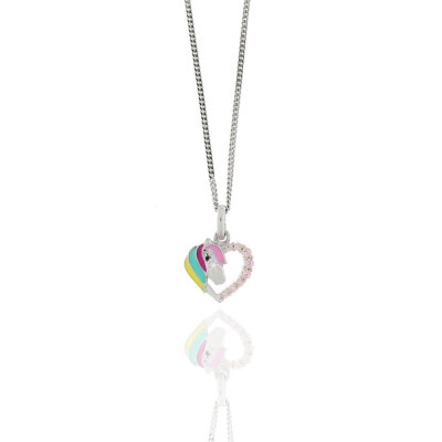 Collier 925/-,rhod.,Herz/Pferd,CZ weiß/pink,36cm