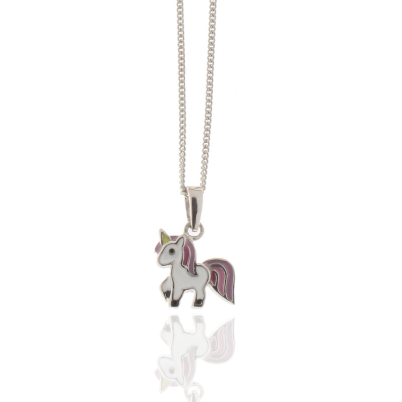 Collier 925/-,rhodiniert,Einhorn,weiß/rosa,Kette 36 cm