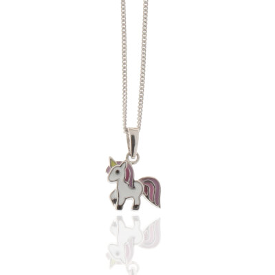Collier 925/-,rhodiniert,Einhorn,weiß/rosa,Kette 36 cm