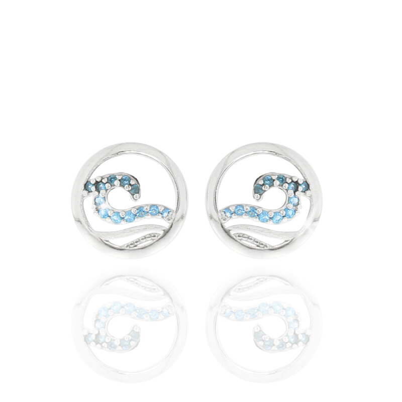 Ohrstecker 925/-,rhod.,poliert/gebürstet,Welle,Ø10mm, blaue Zirkonia