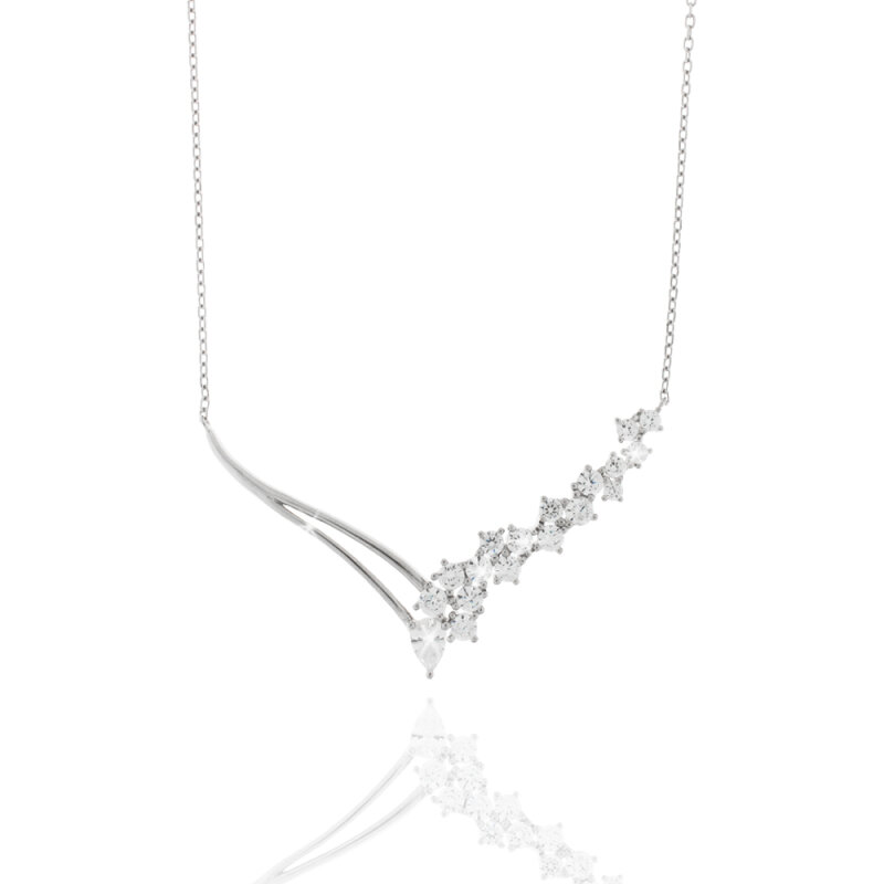 Collier 925/- Silber, rhodiniert, poliert, Zirkonia, 42 + 3cm