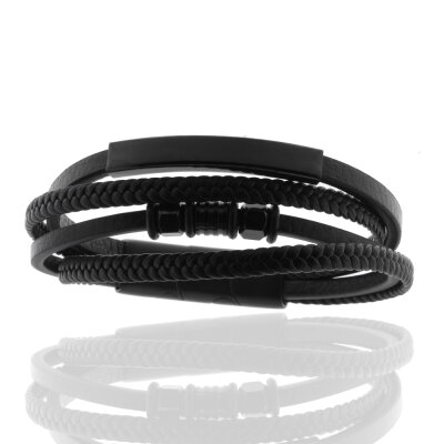 Armband Edelstahl schwarz, Leder schwarz,...