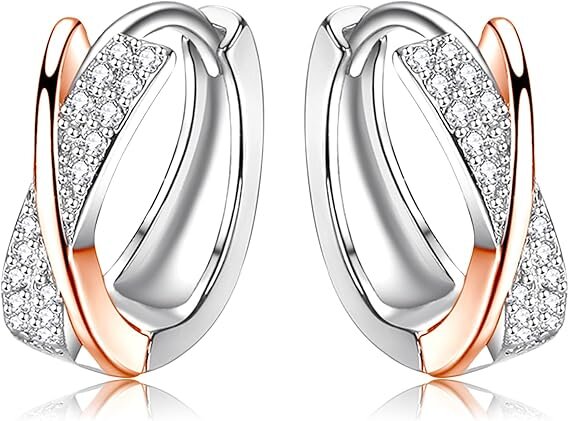 Scharniercreolen 925/- Silber teils rosé vergoldet  mit Zirkonia 13 x 4,5 mm
