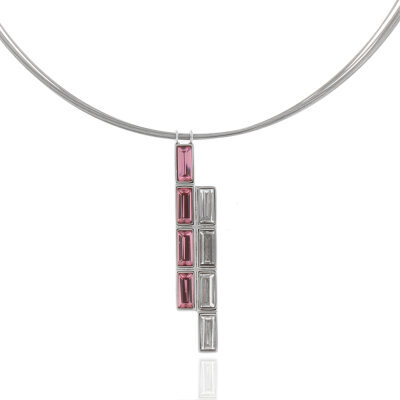 Edelstahl Collier Kristallsteine weiß/rosa, Draht...
