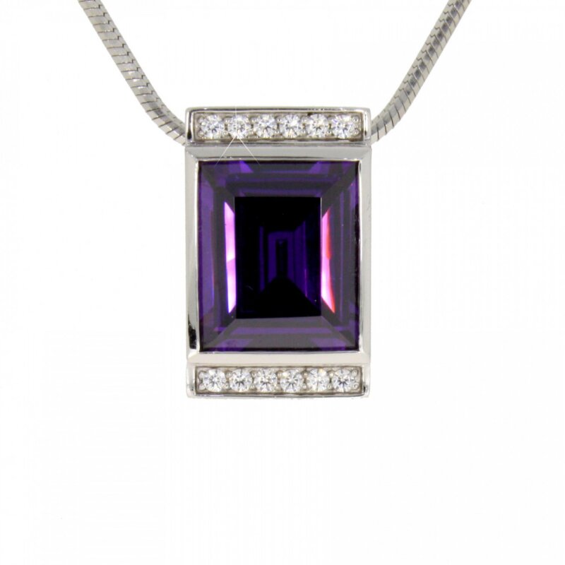 Kettenanhänger 925/- Silber rhodiniert mit lila Zirkonia 22 x 14 mm
