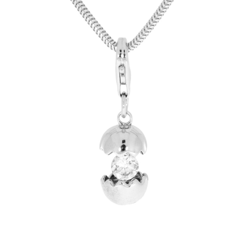 Charm Anhänger Sterlingsilber 925/- "aufgeschlagenes Ei mit Zirkonia"