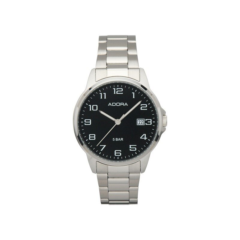 Adora Herrenuhr Edelstahl mit Metallband schwarzes Zifferblatt AB6235