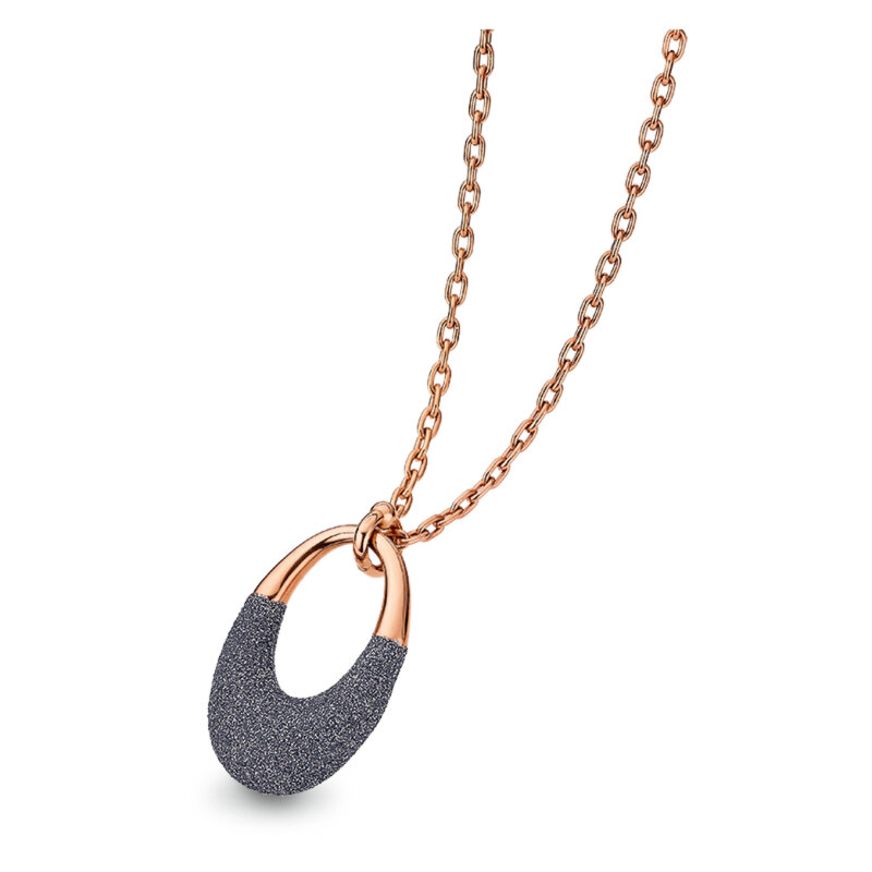 Collier mit Anhänger/ IP roségold, teilweise grau diamantiert 45 + 5 cm