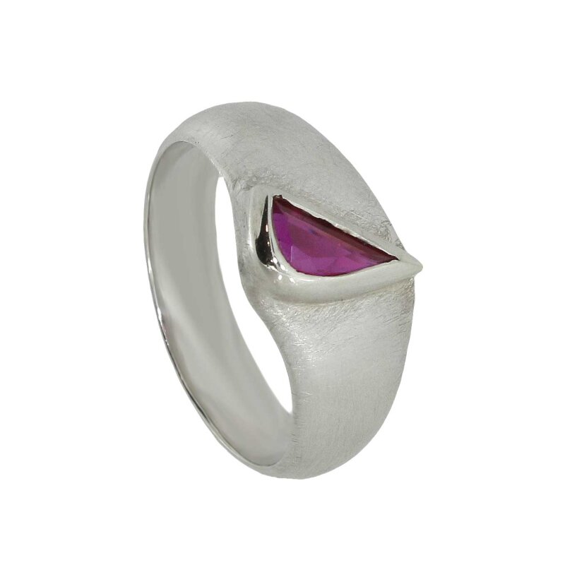 mattierter Damenring 925/- Silber mit pinken Zirkonia Gr. 59