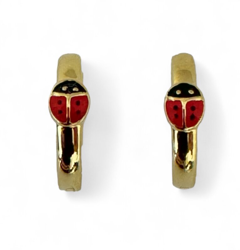 Ohrringe Creolen mit Marienkäfer 333/-Gelbgold 14 x 4 mm