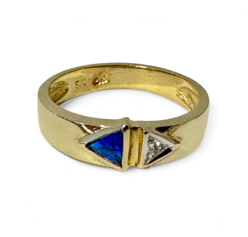 Damenring 585/- Gelbgold mit syn. Spinell und Diamant Gr. 52